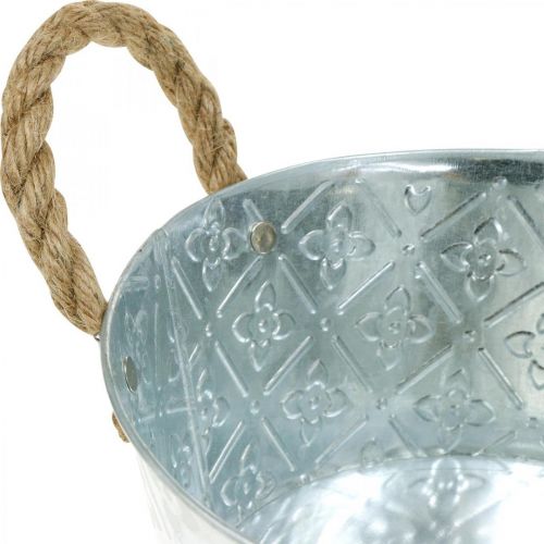 Dekoschale Silber mit Griffen Metall Pflanzschale Pflanzkübel Ø21cm | Floristik24.at