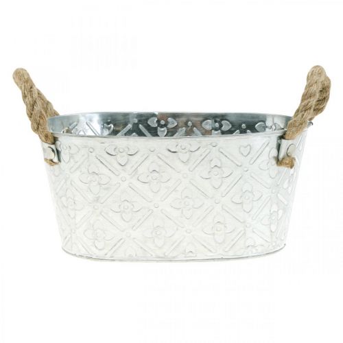 Floristik24 Dekoschale oval Silber mit Griffen Metall Pflanzschale 22,5×13,5cm