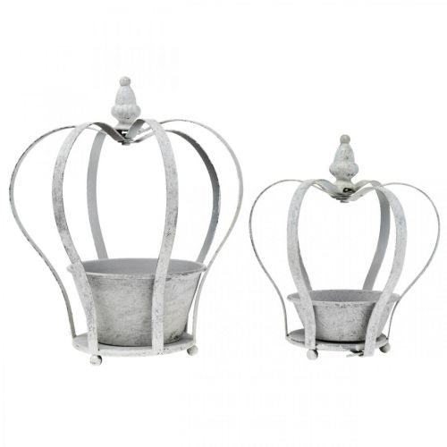 Floristik24 Deko Kronze zum Bepflanzen, Shabby Chic, Krone aus Metall, Gartendeko Weiß gewaschen 2er-Set
