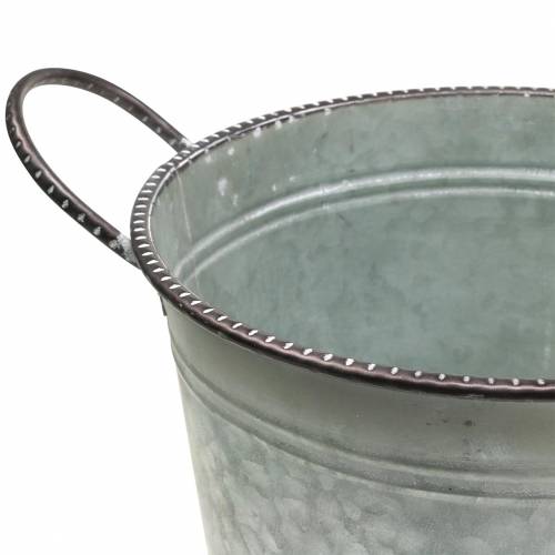 Floristik24 Zinkschale mit Henkeln Grau, Braun Weiß gewaschen Ø31cm H21cm