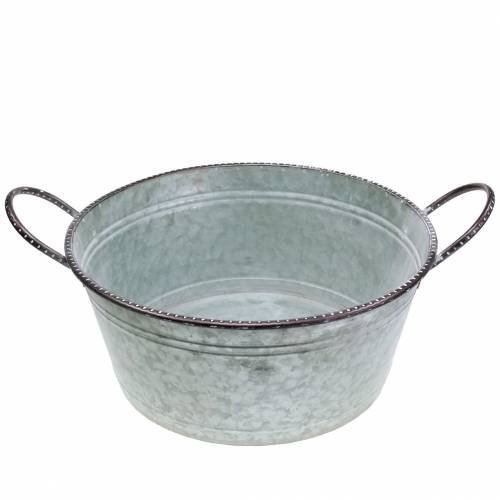 Floristik24 Zinkschale mit Henkeln Grau, Braun Weiß gewaschen Ø38cm H17cm