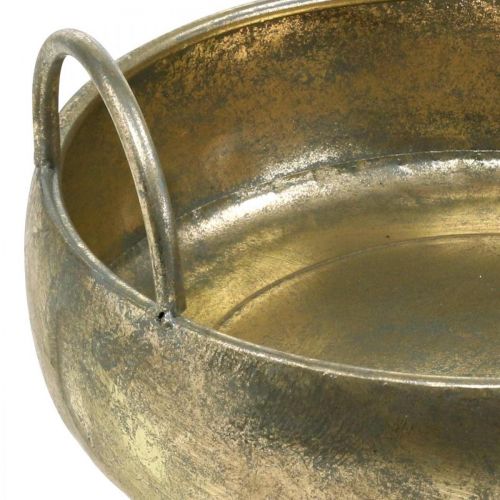 Floristik24 Übertopf Metall Schale mit Henkel Gold Antik Optik Ø31cm