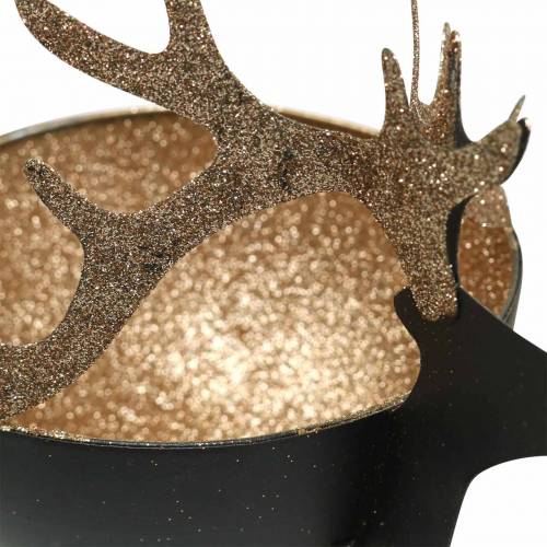 Artikel Schale mit Rentierkopf Schwarz, Golden Metall Ø11/14cm 2er-Set