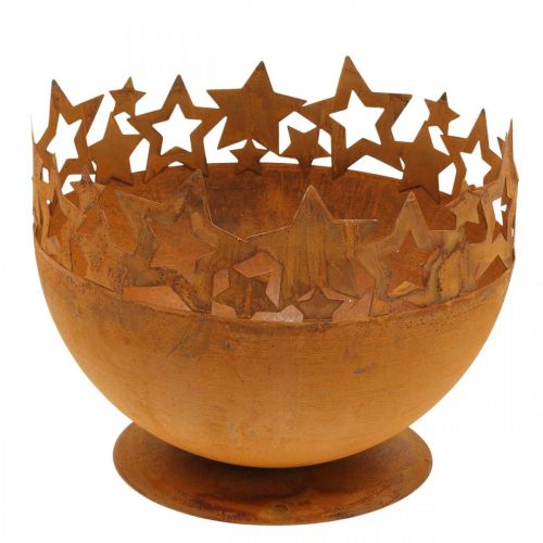 Floristik24 Metallschale mit Sternen, Weihnachtsdeko, Dekogefäß Edelrost Ø25cm H20,5cm