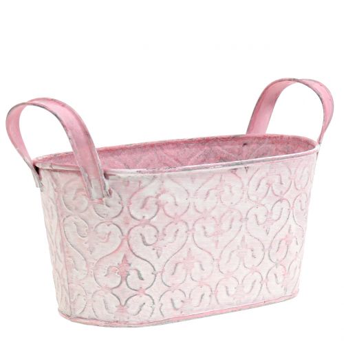 Floristik24 Pflanzgefäß Zinkwanne mit Dekor Rosa gewaschen 18,5cm x 11cm H9cm