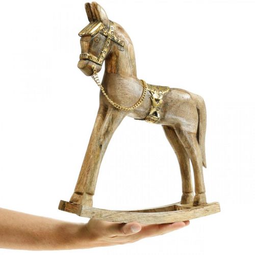 Floristik24 Deko Schaukelpferd Holz massiv Weihnachten Natur, Golden 28×39×9,5cm