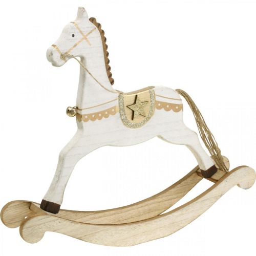Schaukelpferd Holz, Weihnachtsdeko Weiß Golden H32,5cm