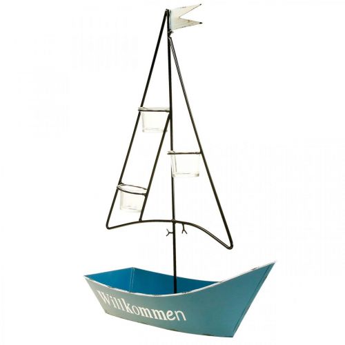 Artikel Windlicht Metall Schiff Maritime Deko Blau 38x14x55cm