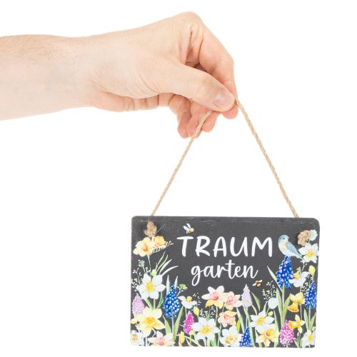 Gartenschild aus Schiefer mit Blumenmotiv und Juteband 15 cm | Floristik24.at