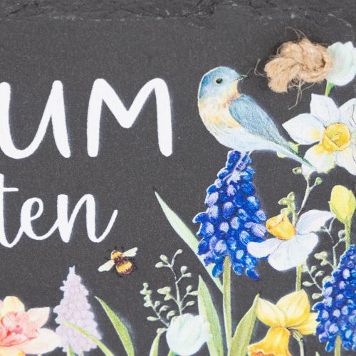 Gartenschild aus Schiefer mit Blumenmotiv und Juteband 15 cm | Floristik24.at