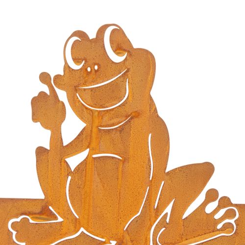 Schild aus Metall mit Frosch-Motiv und Gartenspruch in Edelrostoptik, 38cm | Floristik24.at