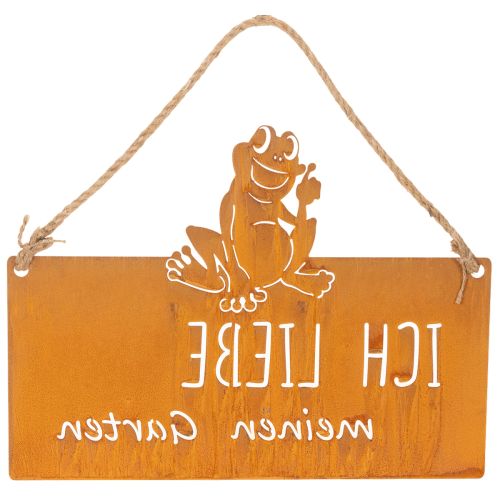 Schild aus Metall mit Frosch-Motiv und Gartenspruch in Edelrostoptik, 38cm | Floristik24.at