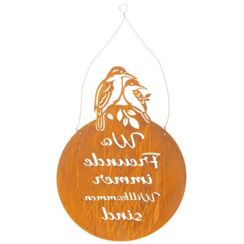 Schild aus Metall mit Spruch, Edelrost, Rund, 30×40cm, Vögel-Motiv | Floristik24.at