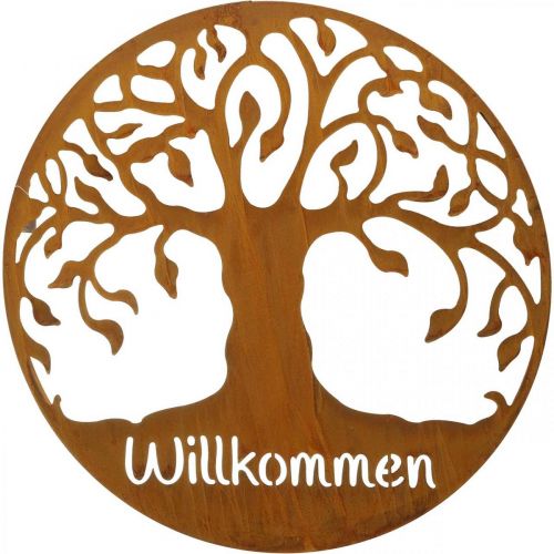 Deko Schild Willkommen Baum Rost Gartendeko Metall Ø50m