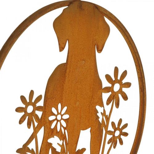 Floristik24 Metallschild Edelrost Hund mit Blumen Ø38cm