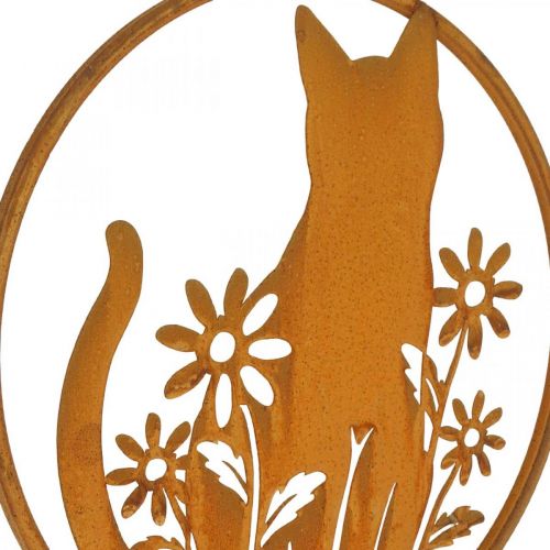 Floristik24 Metallschild Edelrost Katze mit Blumen Ø38cm