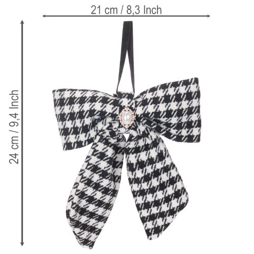 Karierte Stoffschleife mit Brosche und Aufhänger 24 cm Schwarz-Weiß 2er-Set | Floristik24.at