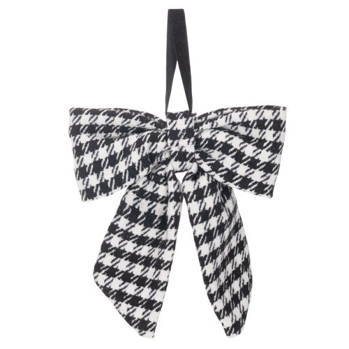 Karierte Stoffschleife mit Brosche und Aufhänger 24 cm Schwarz-Weiß 2er-Set | Floristik24.at