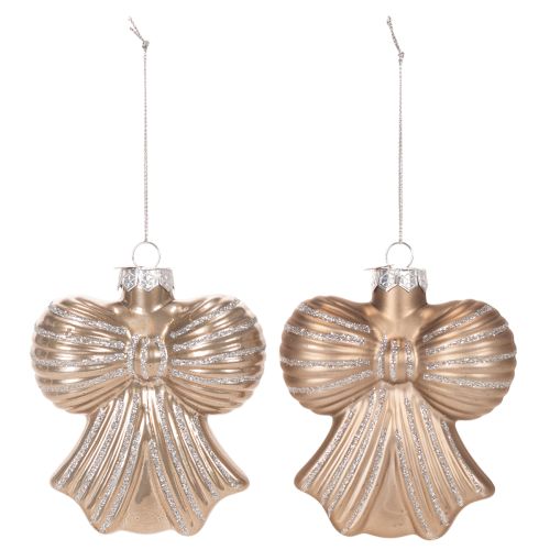 Glas-Weihnachtsanhänger Schleife zum Hängen 10 cm Braun 2er-Set | Floristik24.at