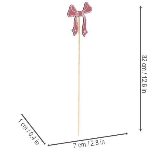 Deko-Schleife aus Holz auf Blumenstecker 32 cm, 12 Stück, Rot und Rosa | Floristik24.at
