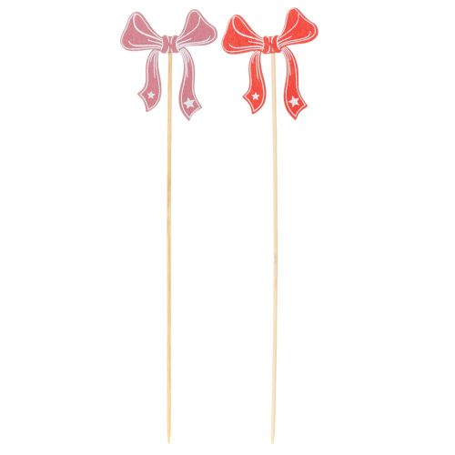 Deko-Schleife aus Holz auf Blumenstecker 32 cm, 12 Stück, Rot und Rosa | Floristik24.at