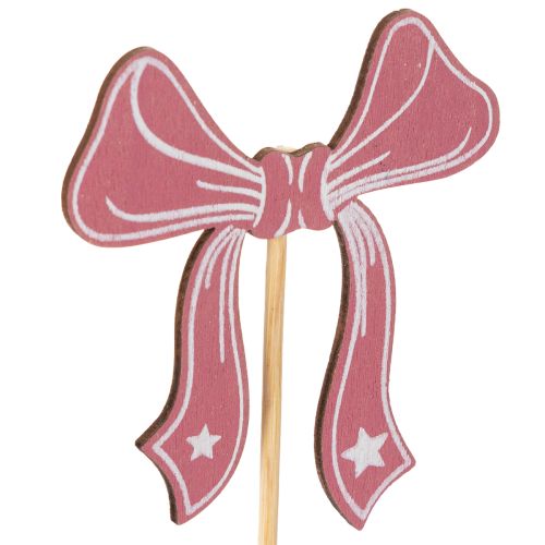 Deko-Schleife aus Holz auf Blumenstecker 32 cm, 12 Stück, Rot und Rosa | Floristik24.at