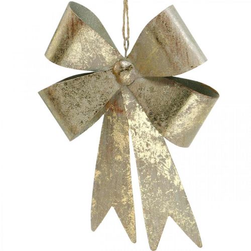 Floristik24 Schleife zum Hängen, Christbaumschmuck, Metalldeko Golden, Antik-Optik H23cm B16cm