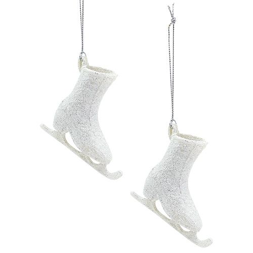 Floristik24 Dekoanhänger Schlittschuh Weiß mit Glitter 8cm 2St