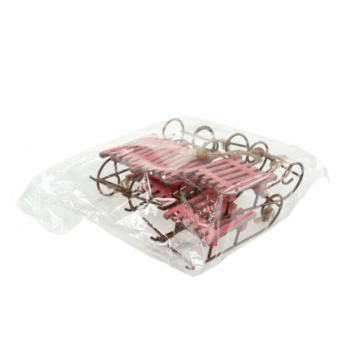 Artikel Schlitten Rot, Rost zum Hängen 11cm 6St