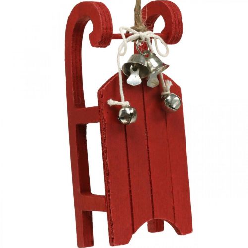 Floristik24 Deko Schlitten Holz Rot mit Glöckchen Kordel L13cm 4St