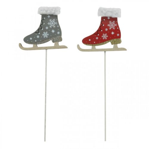 Floristik24 Dekostecker-Schlittschuhe, Weihnachtsdeko, Holzstecker Grau, Rot L32cm 8 St