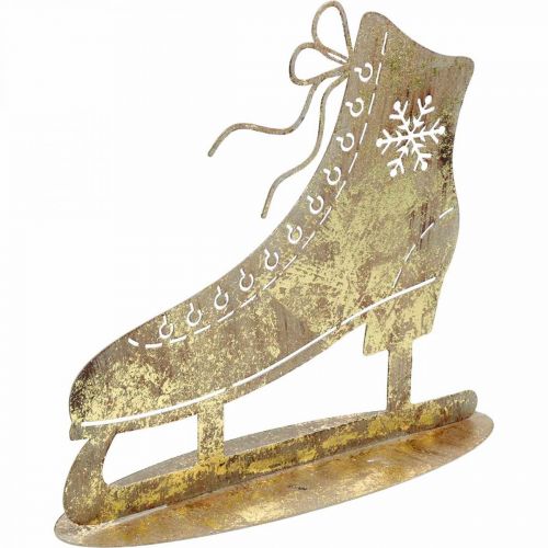 Floristik24 Schlittschuh aus Metall, Winterdeko, Deko-Eislaufschuh, Weihnachten Golden Antik-Optik H22,5cm