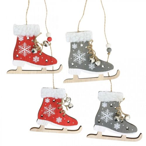 Floristik24 Schlittschuhpaar zum Hängen, Winterdeko, Anhänger Weihnachten, Holzdeko Rot/Grau L50cm 4St
