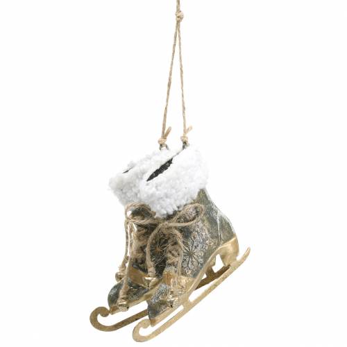 Floristik24 Schlittschuhe zum Hängen für den Weihnachtsbaum Golden, Weiß 11×10cm