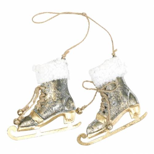 Floristik24 Schlittschuhe zum Hängen für den Weihnachtsbaum Golden, Weiß 11×10cm