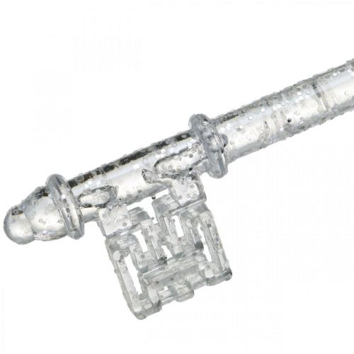 Floristik24 Christbaumschmuck Schlüssel, Advent, Baumanhänger mit Glitzer Transparent/Silbern L14,5cm Kunststoff 12St