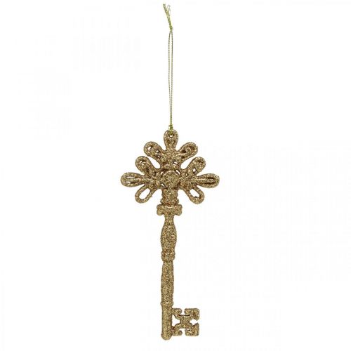 Floristik24 Deko-Schlüssel, Weihnachtsdeko mit Glitter, Christbaumschmuck Golden H15,5cm 12St