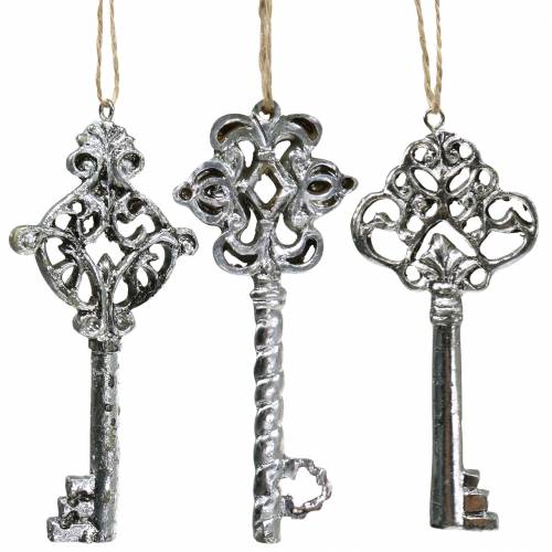 Floristik24 Deko Schlüssel zum Hängen Antik Silber 10cm 3St