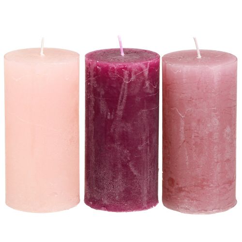 Schmale Stumpenkerzen Rosa Berry 3 Farben 50x100mm 12 St