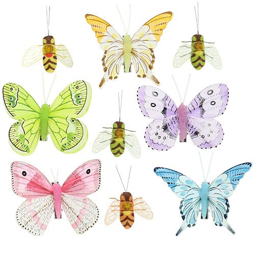 Artikel Schmetterling, Biene Deko am Clip 4cm - 8cm 9St