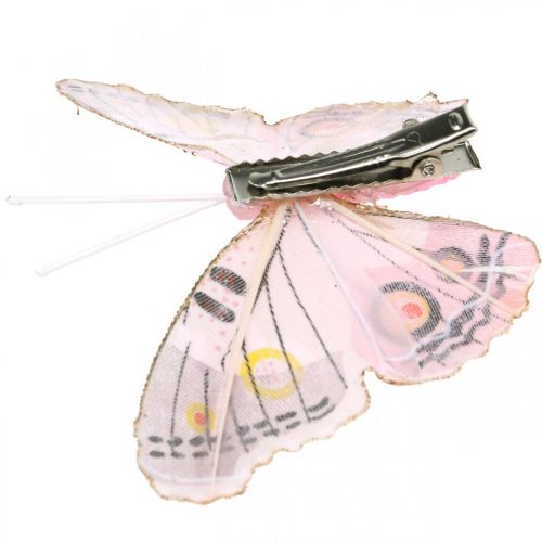 Floristik24 Deko Schmetterlinge mit Clip, Federschmetterlinge Rosa 4,5-8cm 10St