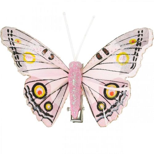 Floristik24 Deko Schmetterlinge mit Clip, Federschmetterlinge Rosa 4,5-8cm 10St