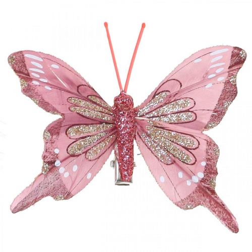 Floristik24 Deko Schmetterlinge mit Clip, Federschmetterlinge Pink 4,5–8cm 10St