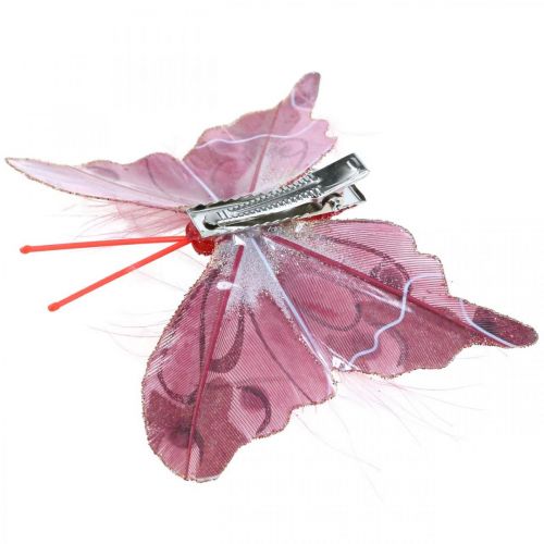 Floristik24 Deko Schmetterlinge mit Clip, Federschmetterlinge Pink 4,5–8cm 10St