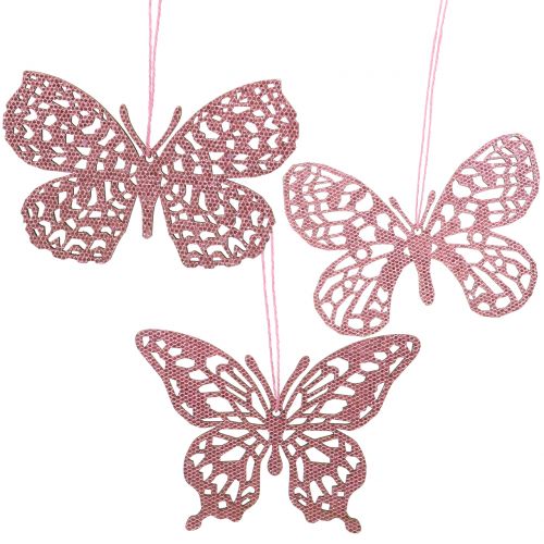 Floristik24 Dekohänger Schmetterling Pink Glitter10cm 6St