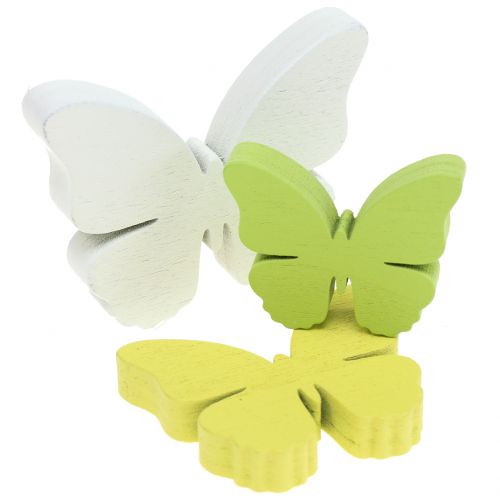 Floristik24 Holzschmetterling Weiß/Gelb/Grün 3cm - 5cm 48 St