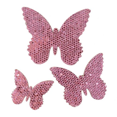 Streudeko Schmetterling Pink-Glitter  5/4/3cm 24St