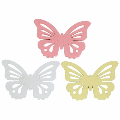 Floristik24 Streudeko Schmetterling Weiß, Gelb, Rosa sortiert Holz 5cm 40St