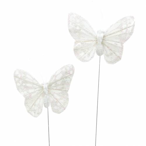 Floristik24 Federschmetterling mit Draht Weiß, Glitter 5cm 24 St