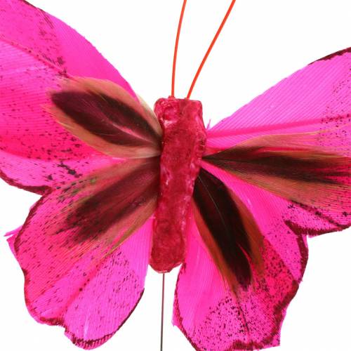 Floristik24 Federschmetterling mit Draht 7cm Rosa Lila 24 St